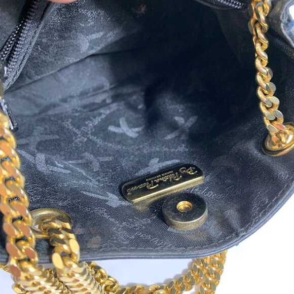 VTG PALOMA PICASSO Mini Black Leather Gold Tone Chain Strap Shoulder Handbag - Picture 12 of 14